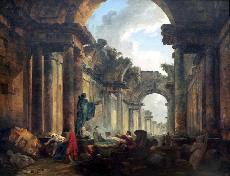 Hubert Robert Imaginary View of the Grand Gallery of the Louvre in Ruins China oil painting art